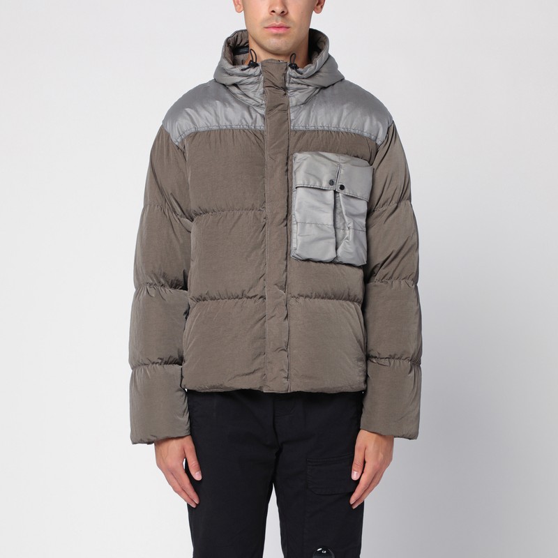 C.p. Company Boxy Cropped Padded Jacket With Horizontal Quilting In Gray