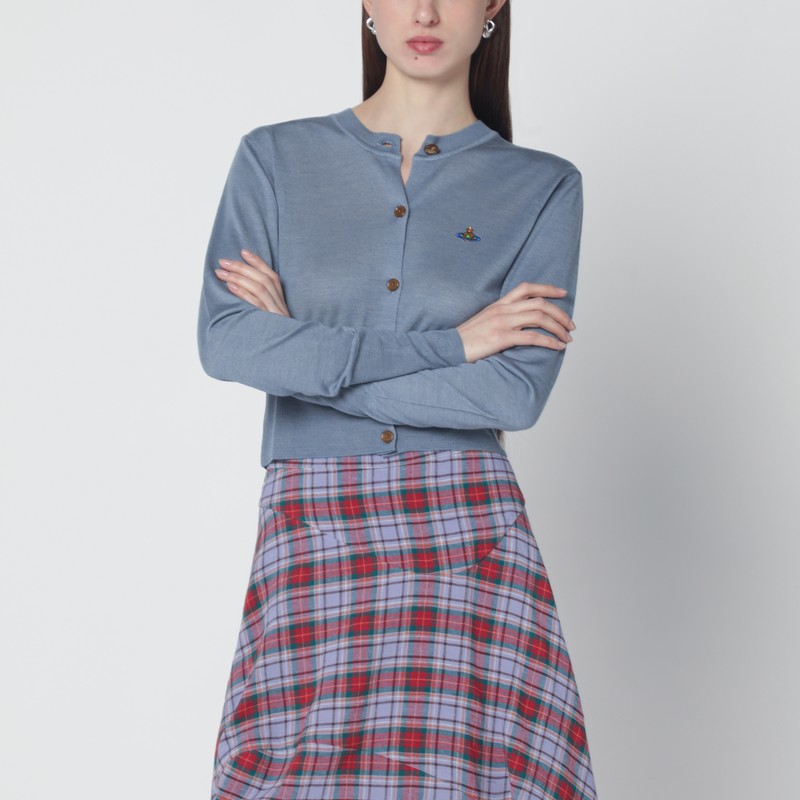 Ice-blue cropped wool and silk cardigan