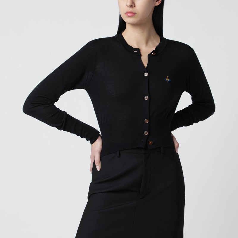 Black cropped wool and silk cardigan