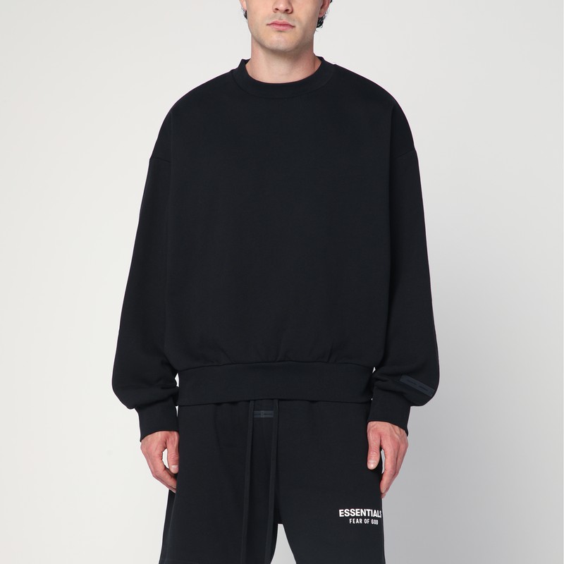 Black fleece cotton sweatshirt with logo