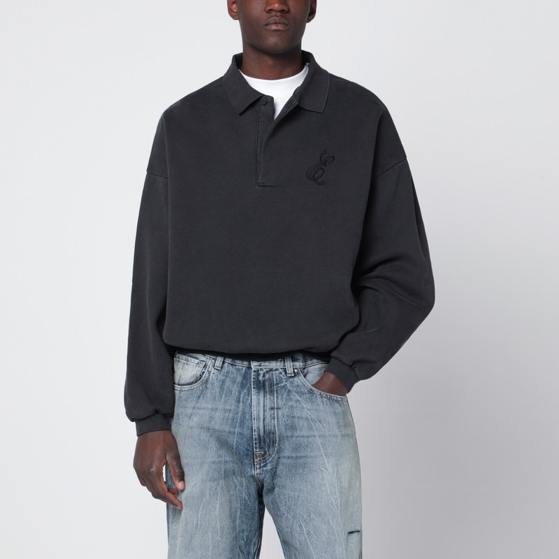 Black washed polo sweatshirt