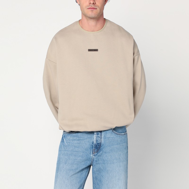Essentials Greige Brushed Cotton Sweatshirt In Sand
