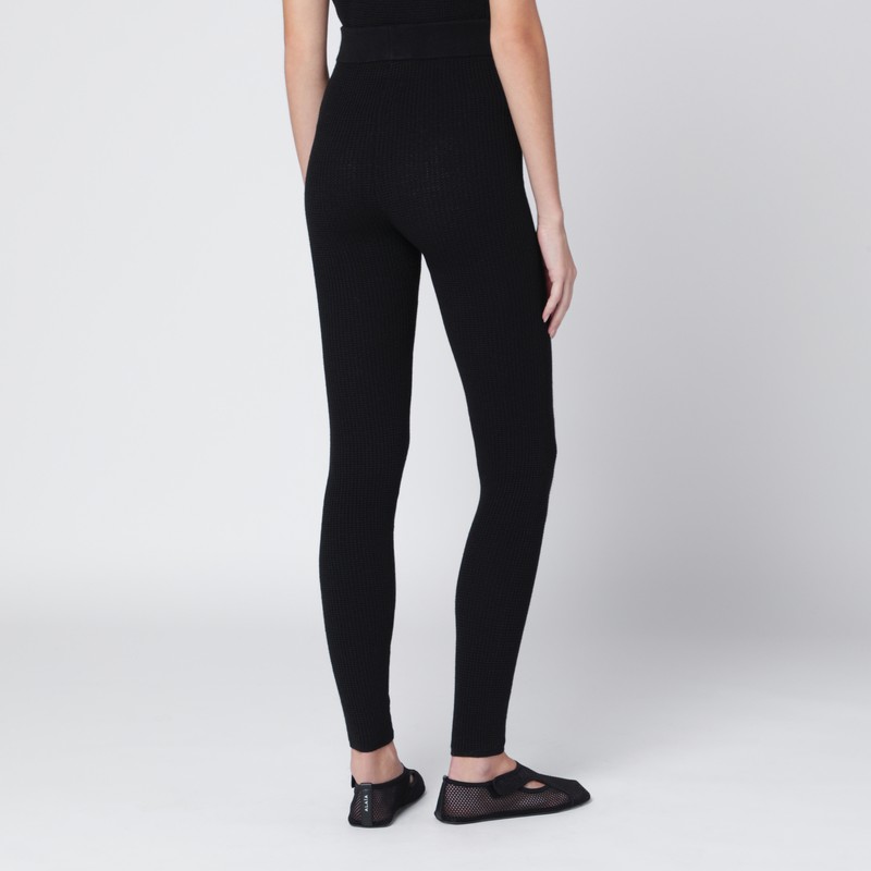 Essentials Black Leggings In Stretch Waffle Fabric In Black