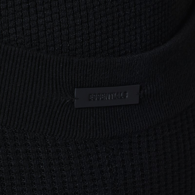 Essentials Black Leggings In Stretch Waffle Fabric In Black