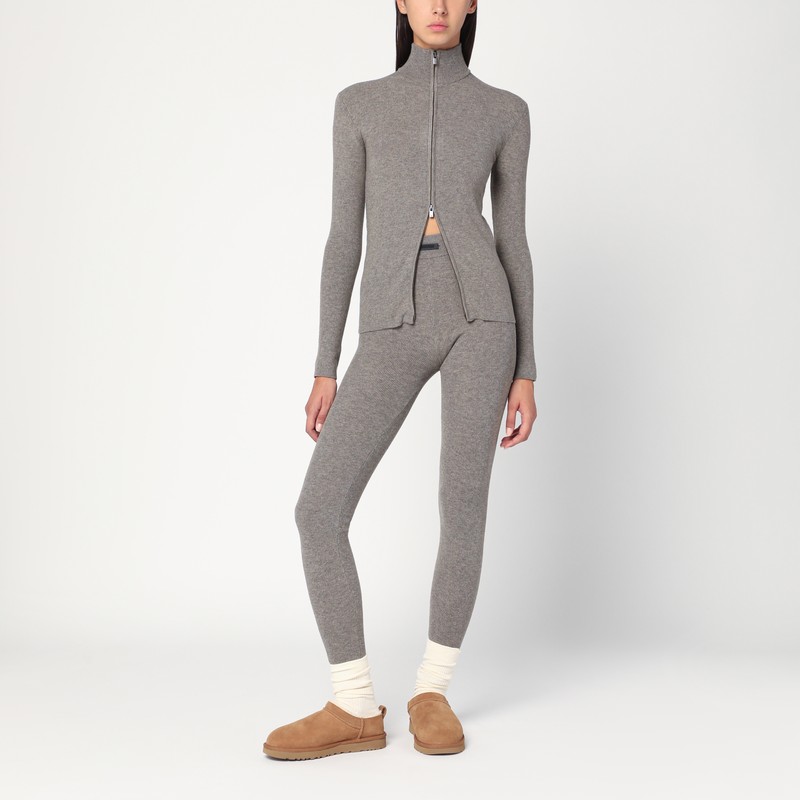 Essentials Logo Patch Ribbed Zip-up Cardigan In Gray