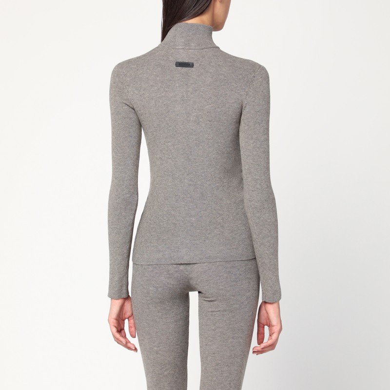 Essentials Logo Patch Ribbed Zip-up Cardigan In Gray