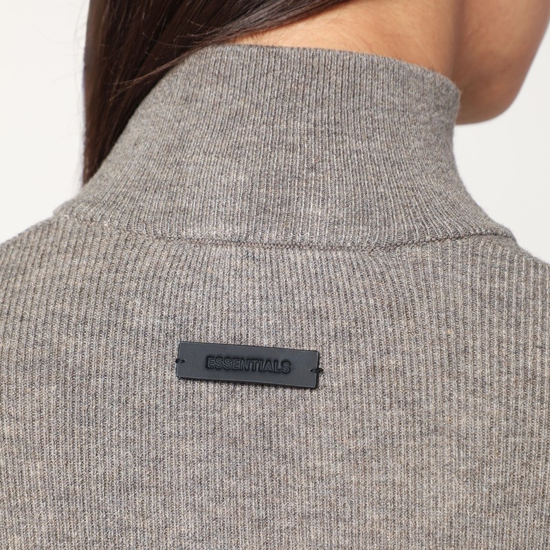 Essentials Logo Patch Ribbed Zip-up Cardigan In Gray