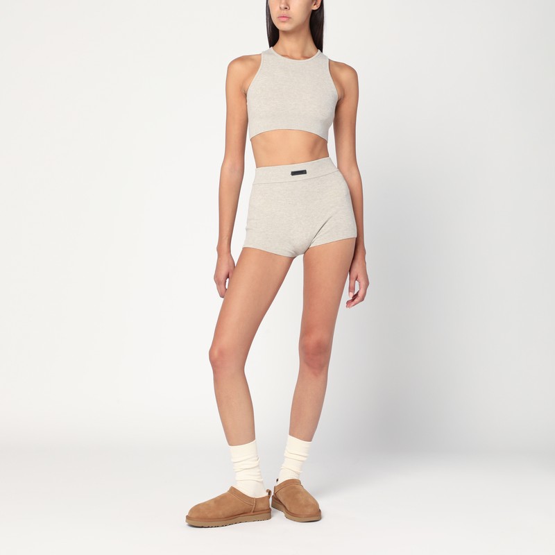 Essentials Ribbed Greige Cropped Top In Brown