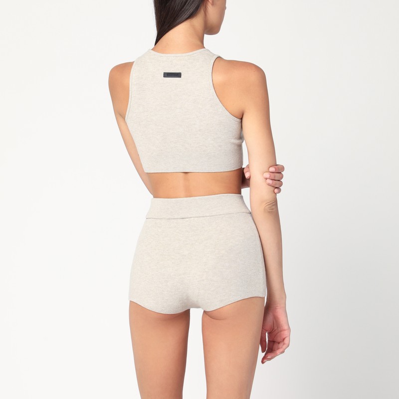 Essentials Ribbed Greige Cropped Top In Brown