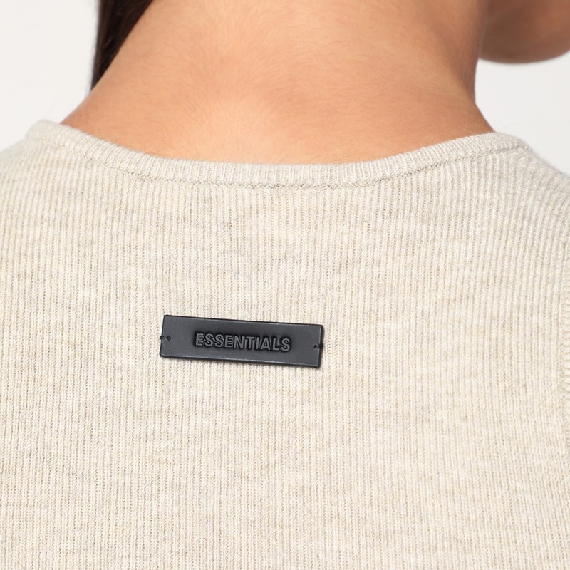 Essentials Ribbed Greige Cropped Top In Brown