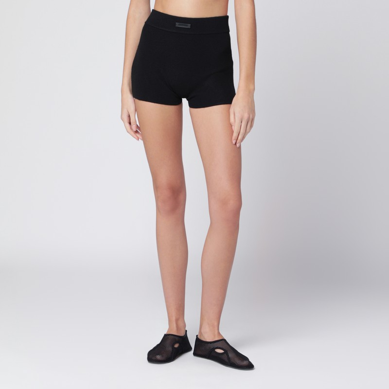 Essentials Black Culotte In Stretch Waffle Fabric