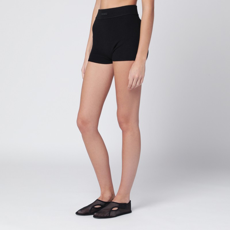 Essentials Black Culotte In Stretch Waffle Fabric In Black