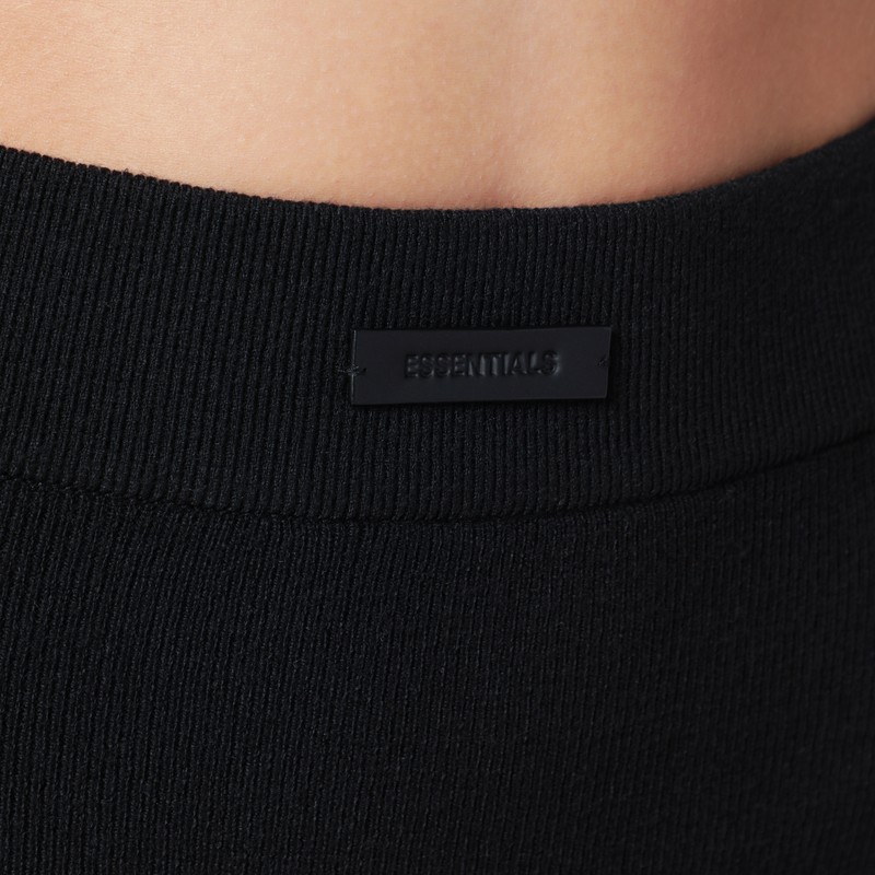 Essentials Black Culotte In Stretch Waffle Fabric In Black