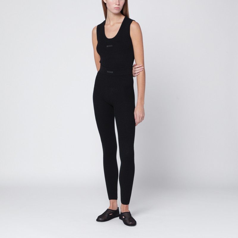 Essentials Black Tank Top In Stretch Waffle Fabric In Black