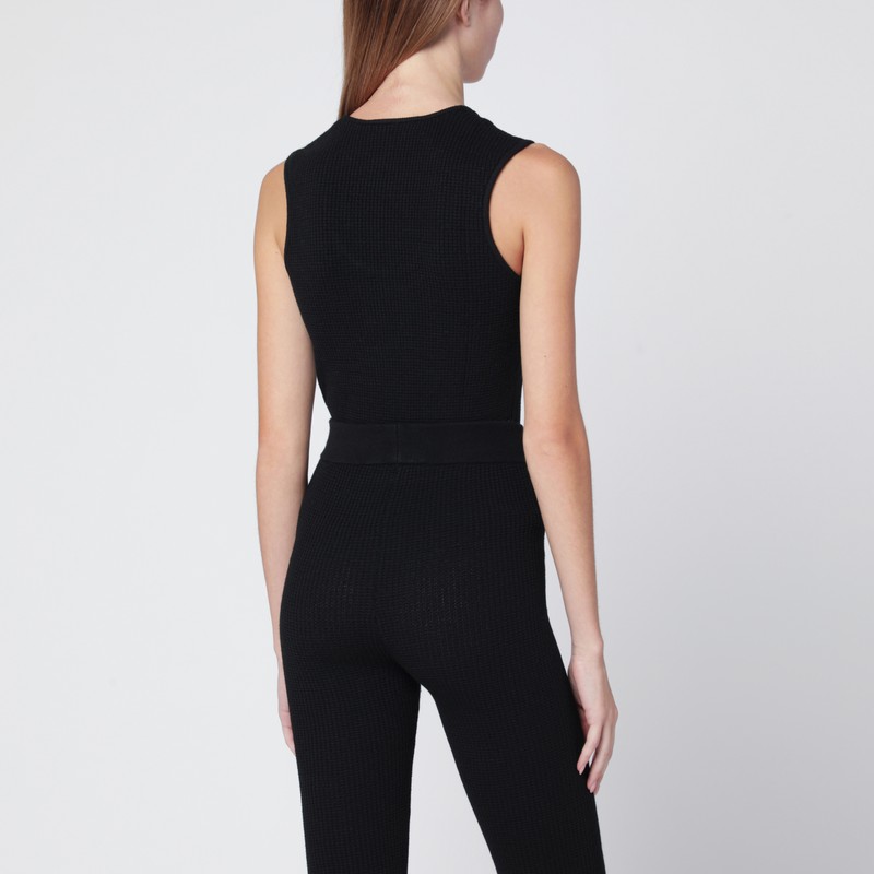 Essentials Black Tank Top In Stretch Waffle Fabric In Black