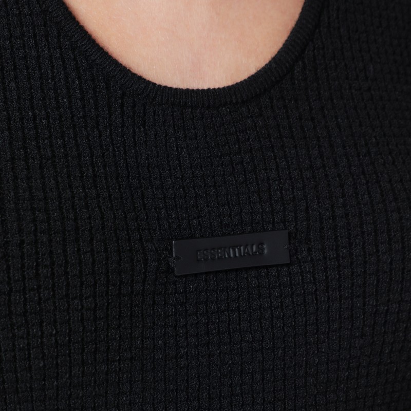 Essentials Black Tank Top In Stretch Waffle Fabric In Black
