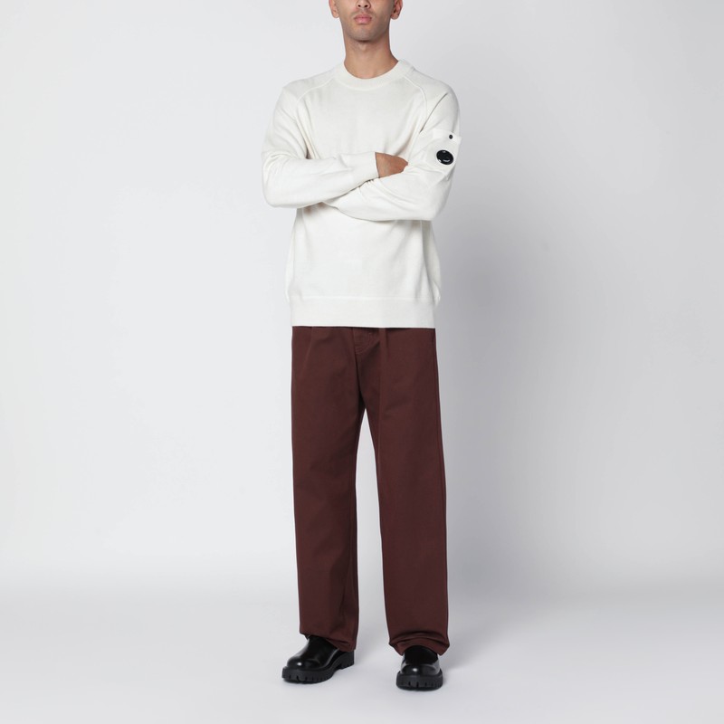 C.p. Company Timeless Crew Neck Sweater With Iconic Lens Detail In White