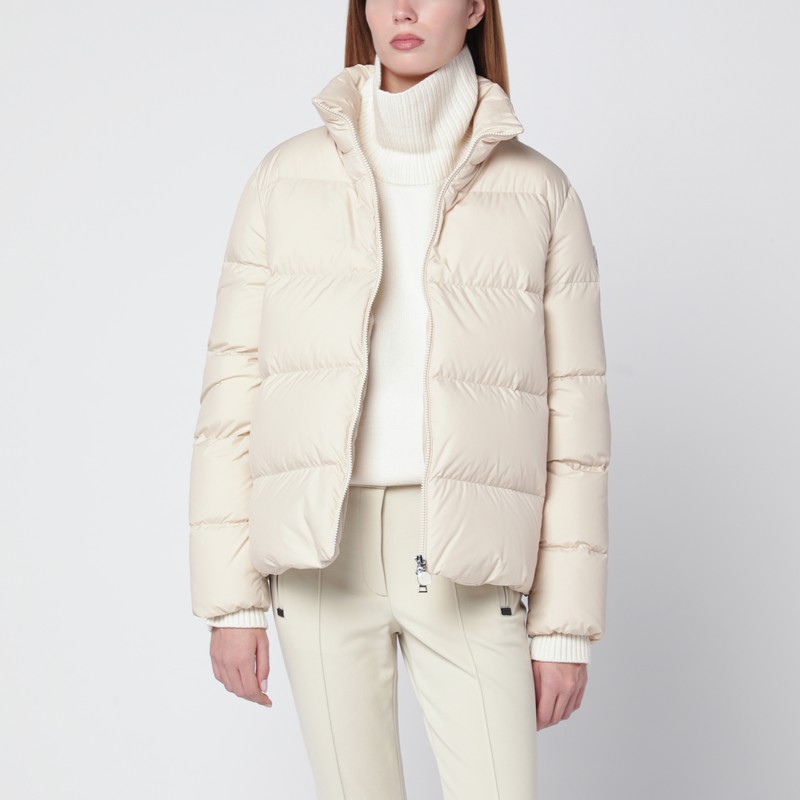 Moncler Short Light Beige Mauzun Down Jacket In White