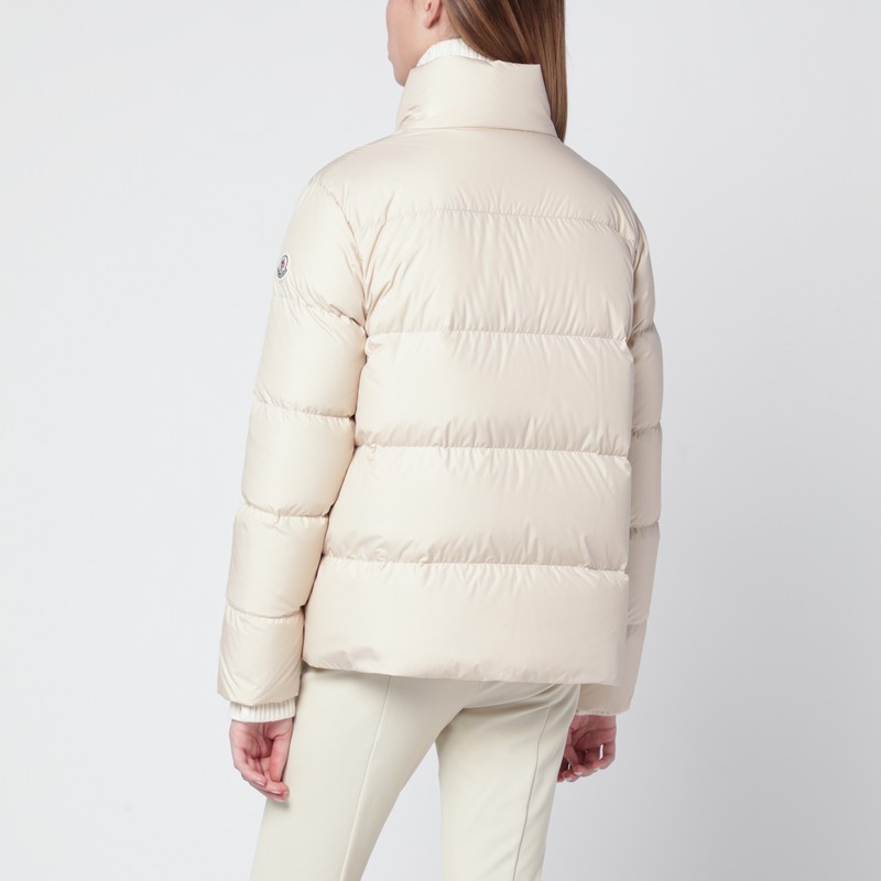 Moncler Short Light Beige Mauzun Down Jacket In White