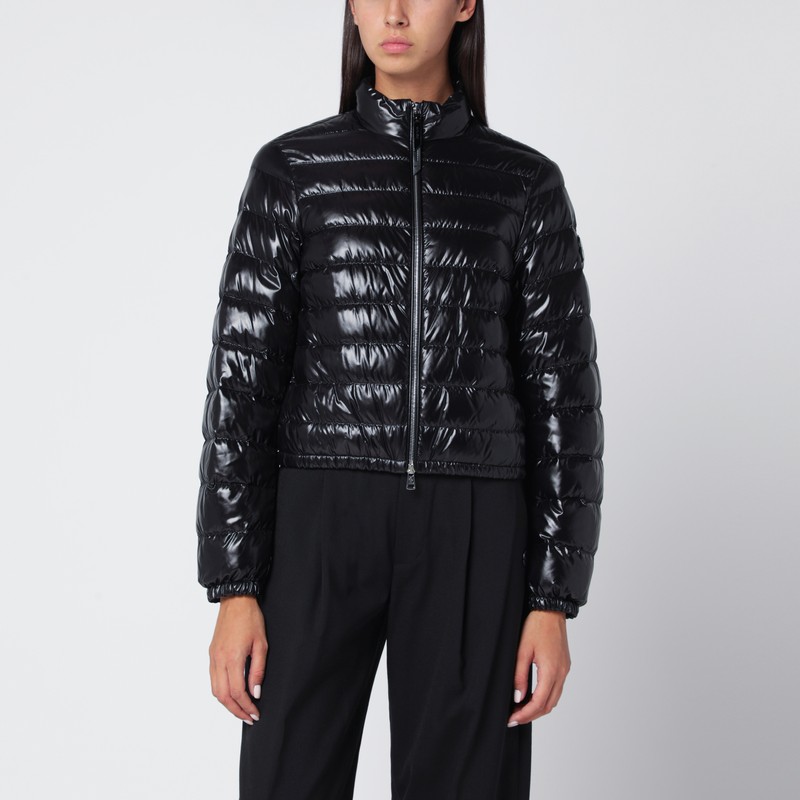 Black shiny nylon down jacket