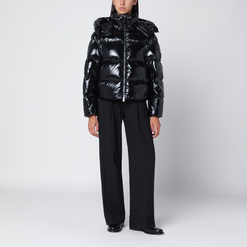 Moncler X Edward Enninful Black Shiny Nylon Hooded Down Jacket In Black