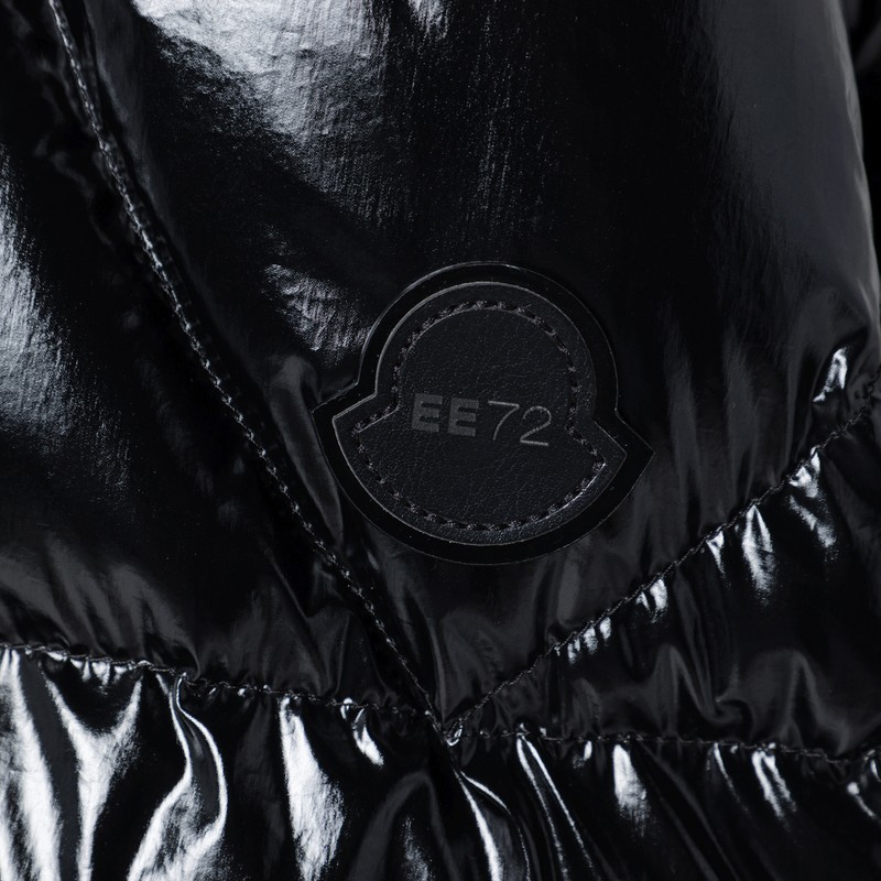 Moncler X Edward Enninful Black Shiny Nylon Hooded Down Jacket In Black