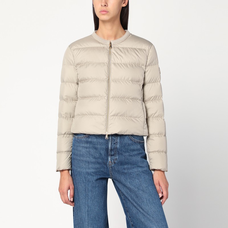 Light beige short zip-up puffer jacket