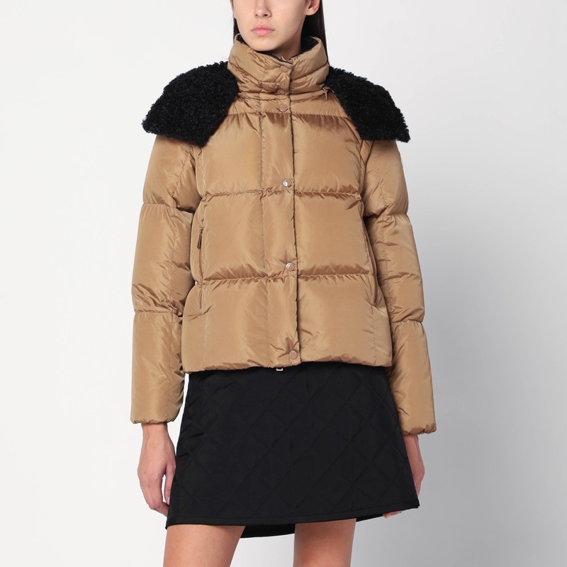 Beige hooded puffer jacket