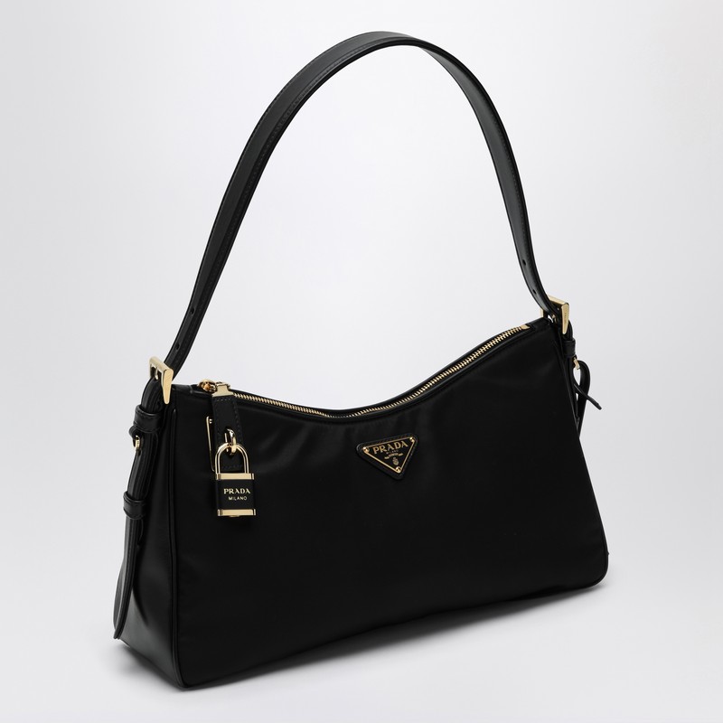 【PRADA】AIMEE RE-NYLON AND LEATHER SHOULDER BAG Prada Aimee Large Re-Nylon Shoulder Bag with Grommet Detail