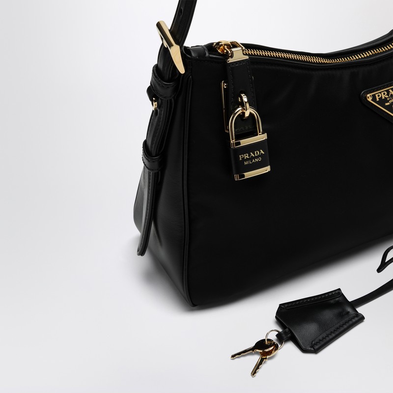 Prada Black Aimée large Re-Nylon and leather shoulder bag