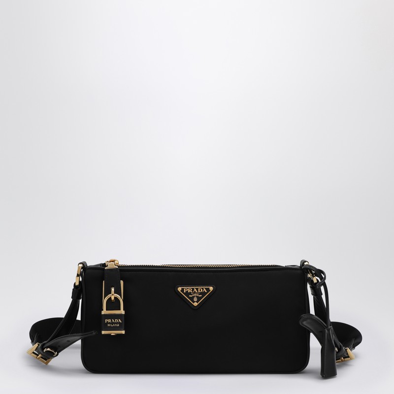 Black Re-Nylon and leather bag with padlock