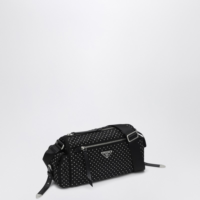 PRADA PRADA | BLACK RE-NYLON BAG WITH STUDS