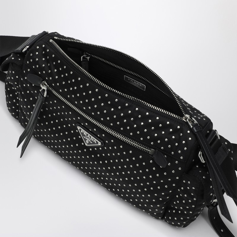 PRADA PRADA | BLACK RE-NYLON BAG WITH STUDS