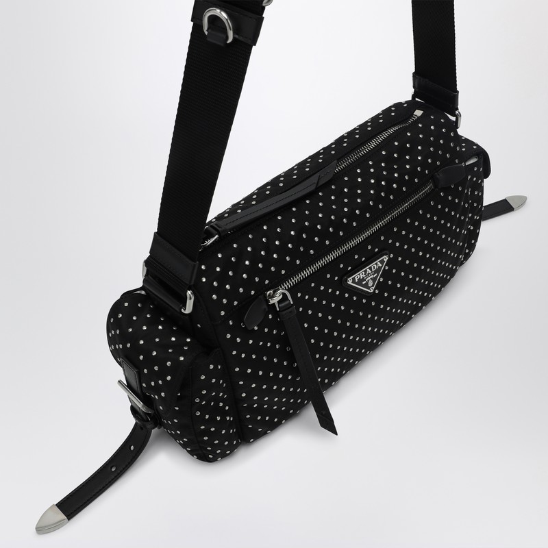 PRADA PRADA | BLACK RE-NYLON BAG WITH STUDS