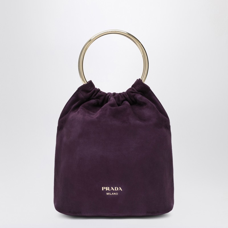 Mini bucket bag in plum suede