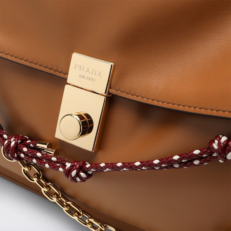 Prada Soft Sound large caramel leather bag with charms – On
