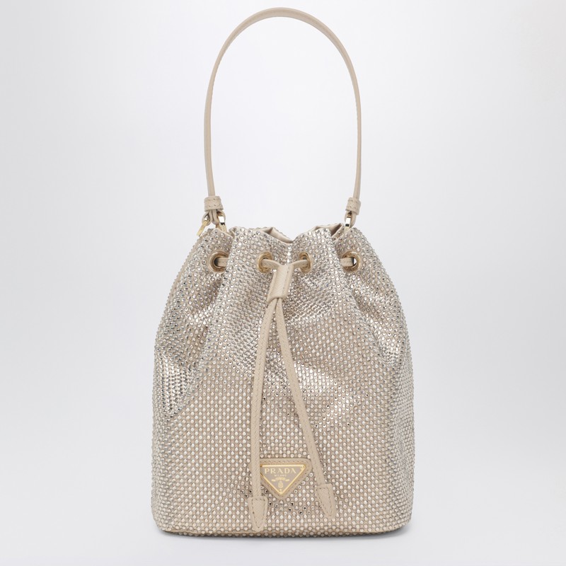 Sand-coloured bucket bag with crystals