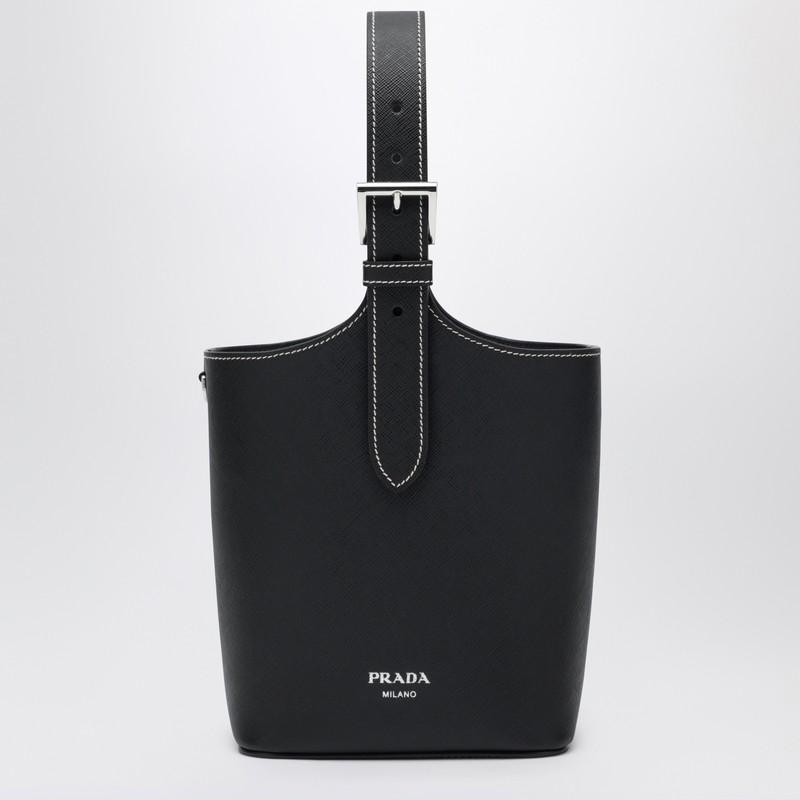 Black smooth leather bucket bag