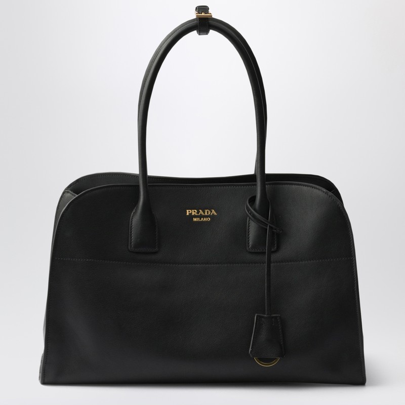 Large black leather shopping bag