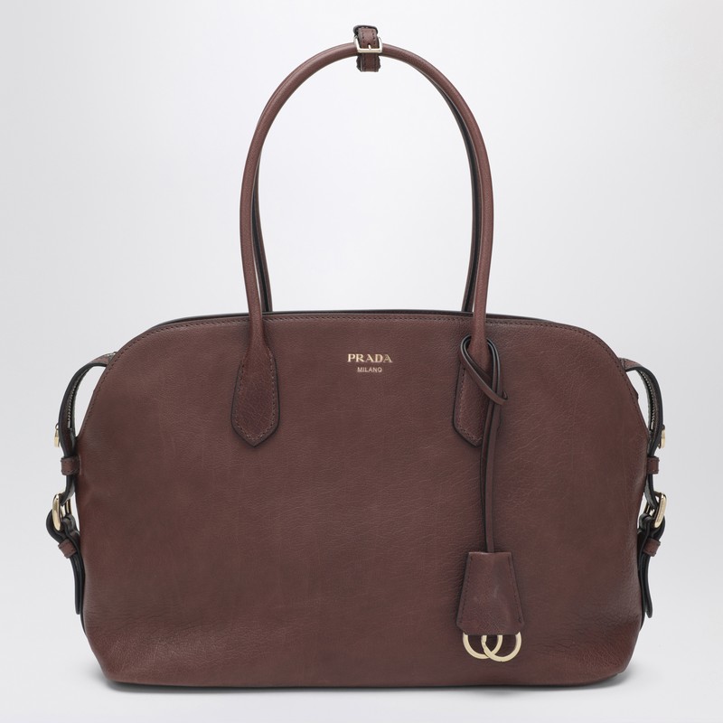 Large cocoa-colored leather shopping bag