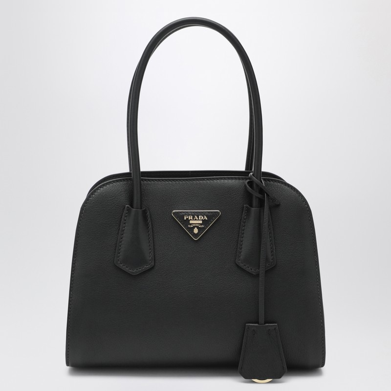 Medium shopping bag in black leather
