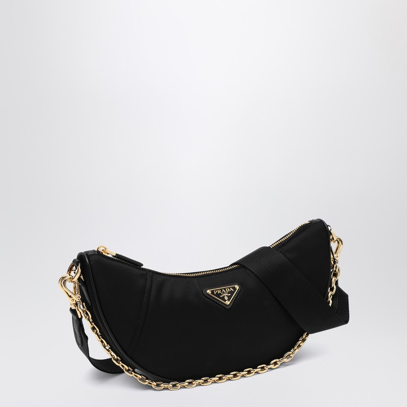 Prada Demi-lune Shoulder Bag In Re-nylon In Black