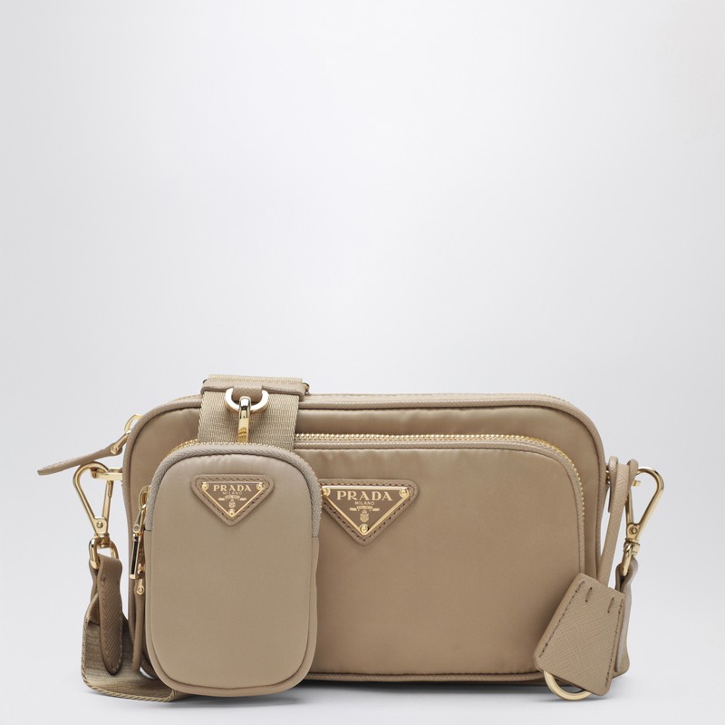 Camel-colored Re-Nylon crossbody bag