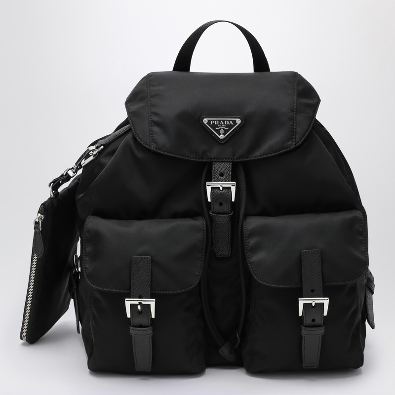 Black Re-Nylon and Saffiano backpack with pouch