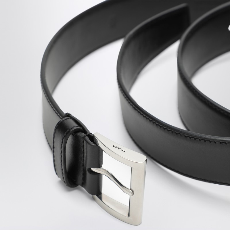 Prada Black Leather Belt In Black
