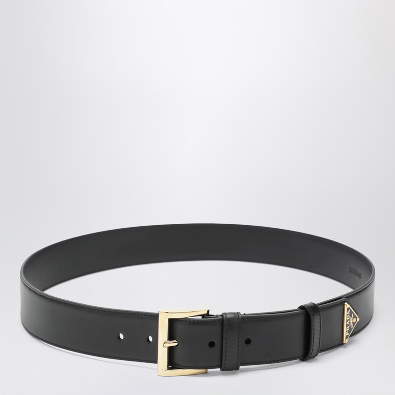 Black leather belt with triangle logo