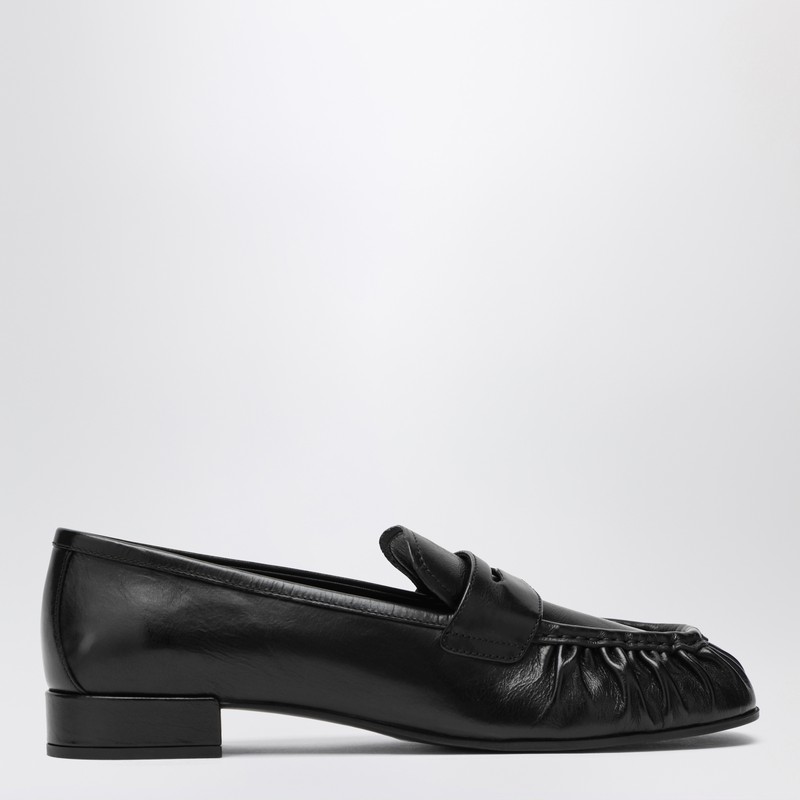 Black ruched loafers with logo