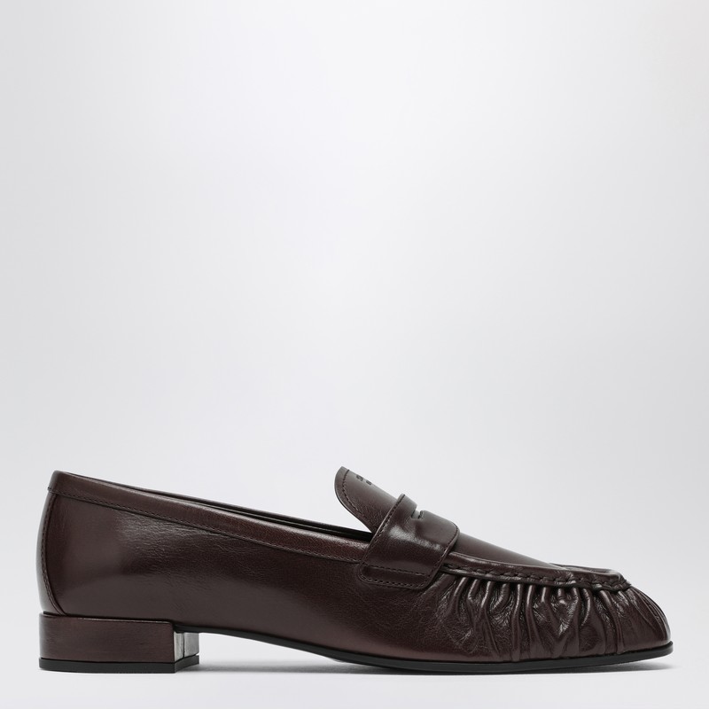 Brown ruched loafers with logo