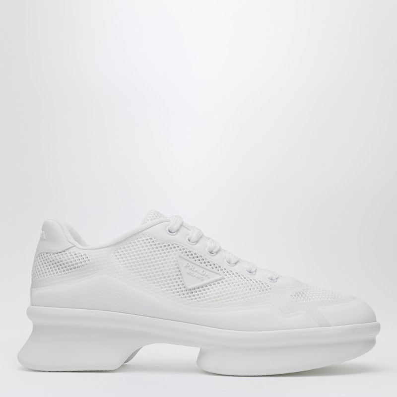 White fabric and mesh low-top sneaker