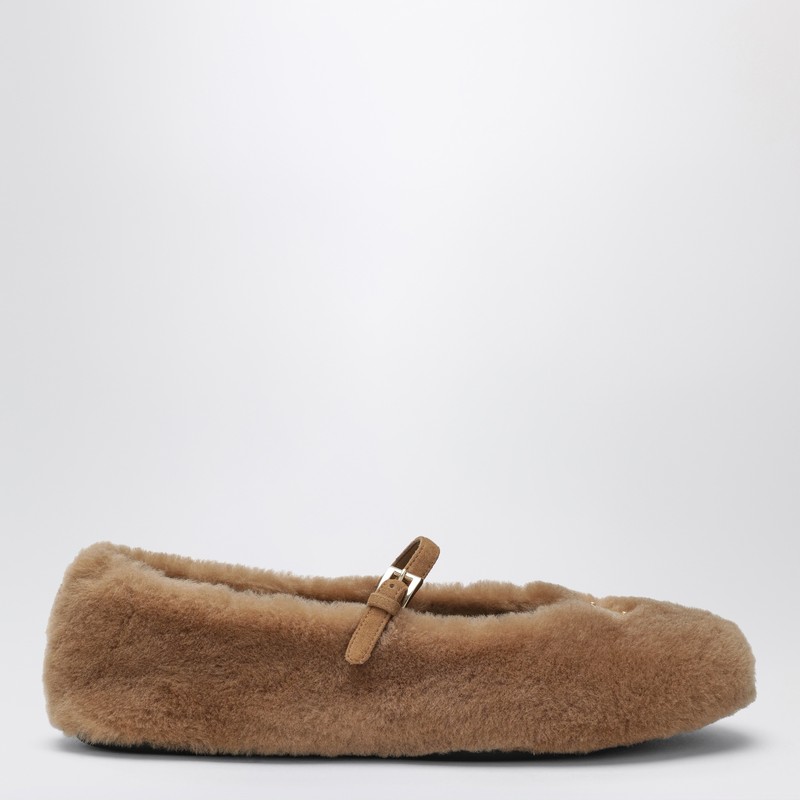 Caramel shearling ballerinas